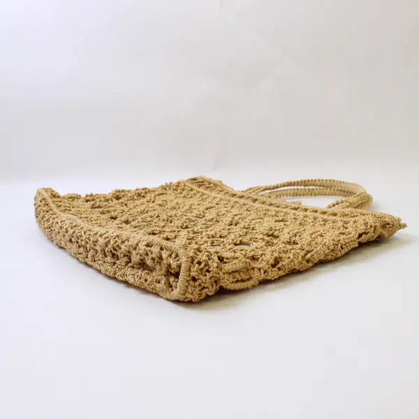 Vintage 1960's Handmade Macramé Hand-Woven Jute Lined Tote Bag