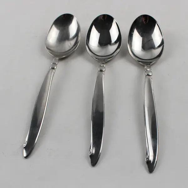 Lot of 3 Oneida Silver Shoreline Pattern SS Oval Soup Spoons 6.75" Good