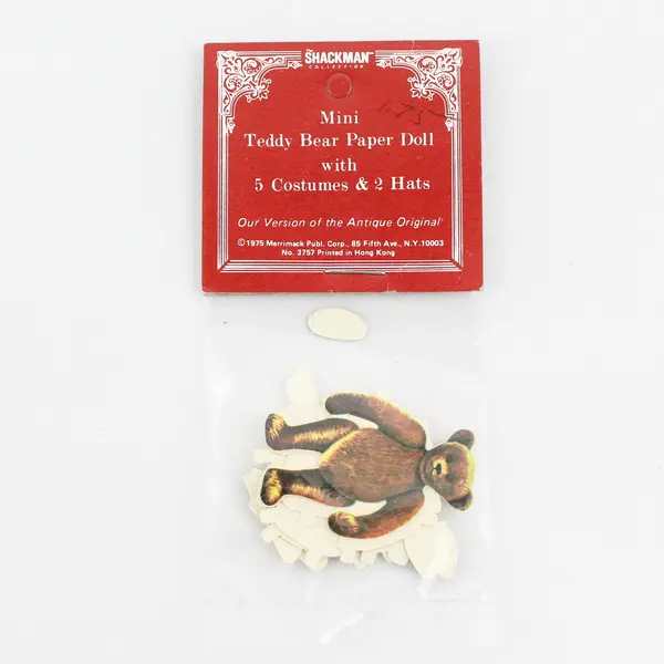 Vintage 1975 Shackman  Merrimack Miniature Teddy Bear Paper Doll 5 Costumes Hats