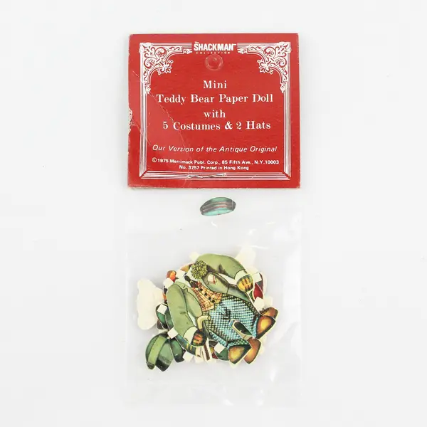 Vintage 1975 Shackman  Merrimack Miniature Teddy Bear Paper Doll 5 Costumes Hats