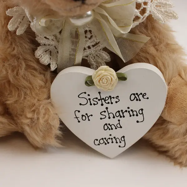 Band Designs Brown Plush Bear with Sister Sharing & Caring Heart