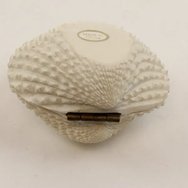 White Porcelain Shell Trinket Box with Rose Accents - Collectible