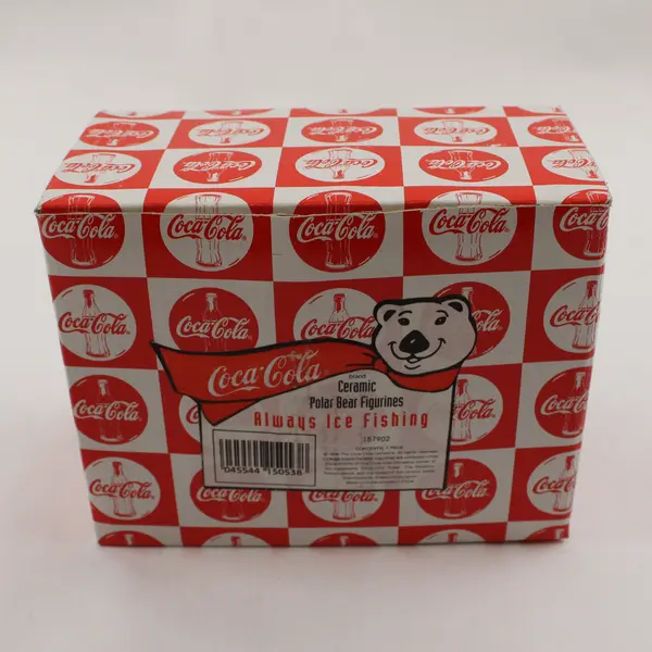 Coca-Cola 1995 Always Ice Fishing Ceramic Polar Bear Figurine New