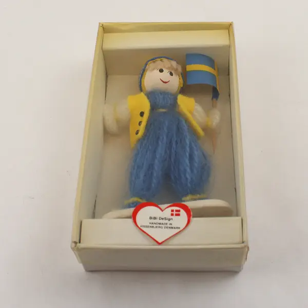 Bibi Design Swedish Flag Handmade Yarn Doll 5in New Collectible