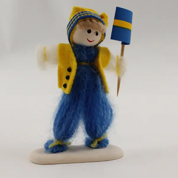 Bibi Design Swedish Flag Handmade Yarn Doll 5in New Collectible