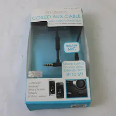 Hype 6ft Coiled Stereo Aux Cable 3.5mm - New Open Box