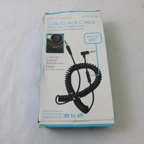Hype 6ft Coiled Stereo Aux Cable 3.5mm - New Open Box