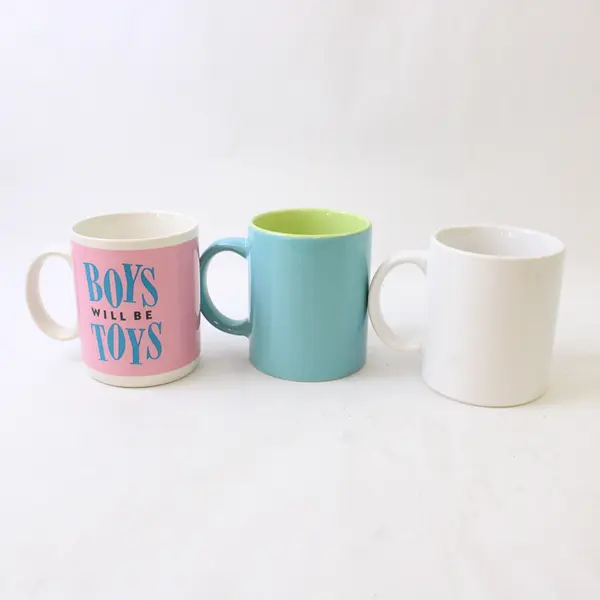 Lot of 3 Novelty Ceramic Coffee Mugs Boys Will Be Toys Basset Face 3D Nose