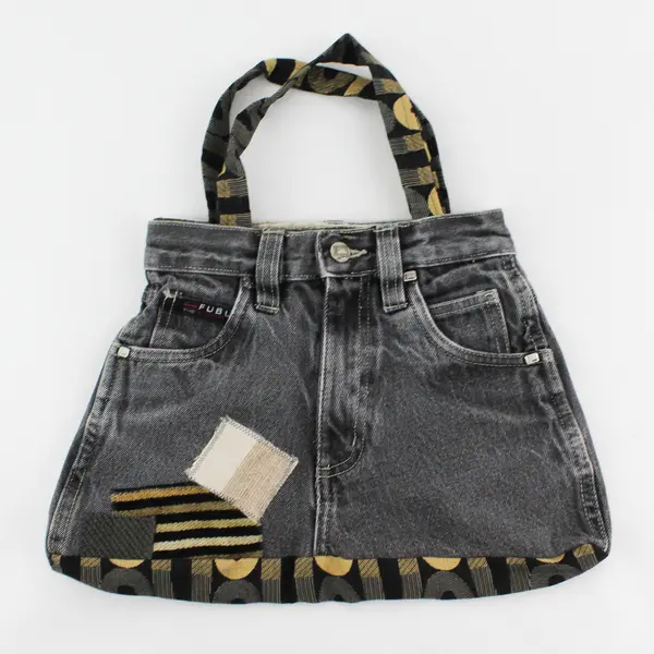 Handmade Upcycled Denim Jean Fully Lined Hand Bag Gray w/Patchwork Design