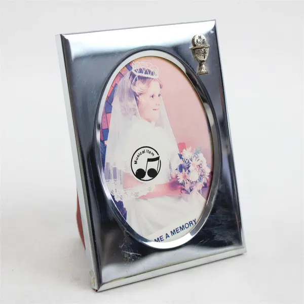 Silver-Plated Metal Picture Frame w/ Chalice Corner & Music Collectible