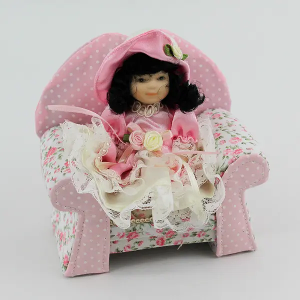 Miniature Cameo Kids Porcelain Doll With Chair