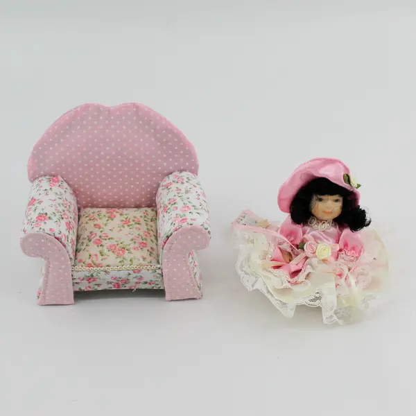 Miniature Cameo Kids Porcelain Doll With Chair