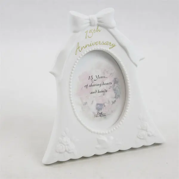 Russ White Lace & Promises Porcelain 15th Anniversary Bell Frame - New