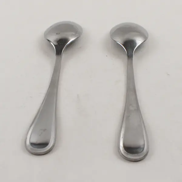 Lot of 2 Bobby Flay Classica Pattern Stainless Steel Oval Soup Spoons 8.25" Good