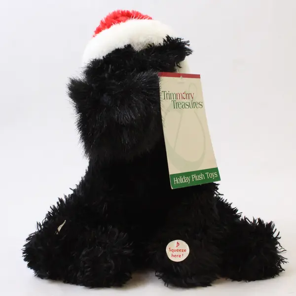 New Trimerry Treasures Holiday Plush Black Dog Santa Hat Barks Jingle Bell