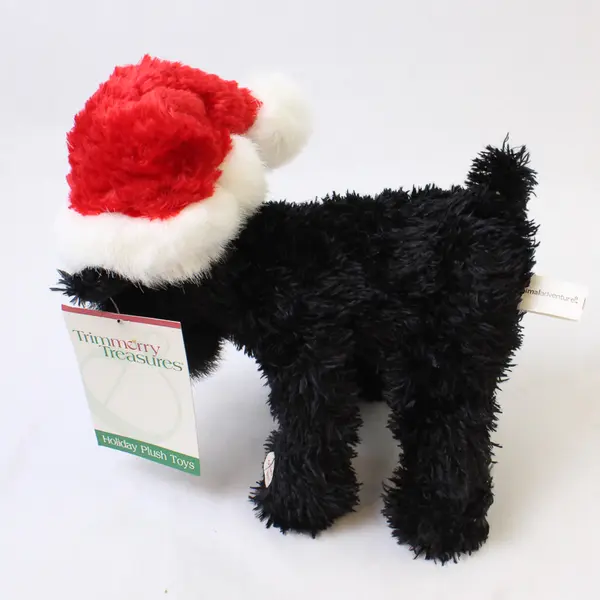 New Trimerry Treasures Holiday Plush Black Dog Santa Hat Barks Jingle Bell