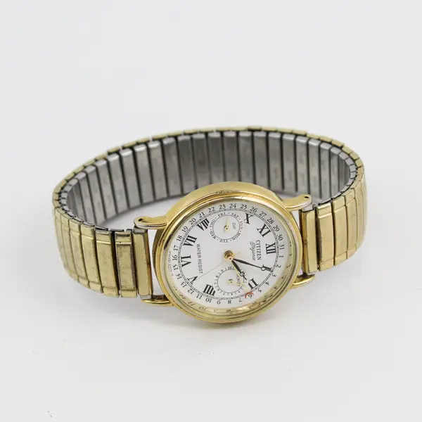 Vintage Men's  Citizen Elegance 6355 Triple Date Multi-Function Watch Gold Tone 