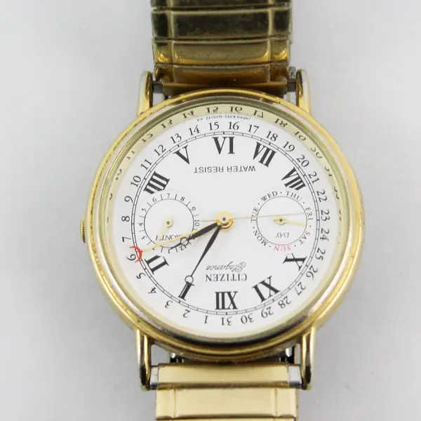 Vintage Men's  Citizen Elegance 6355 Triple Date Multi-Function Watch Gold Tone 
