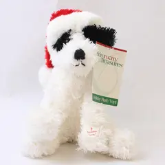 Trimerry Treasures Holiday Plush White Dog Barks Santa Hat Jingle Bells