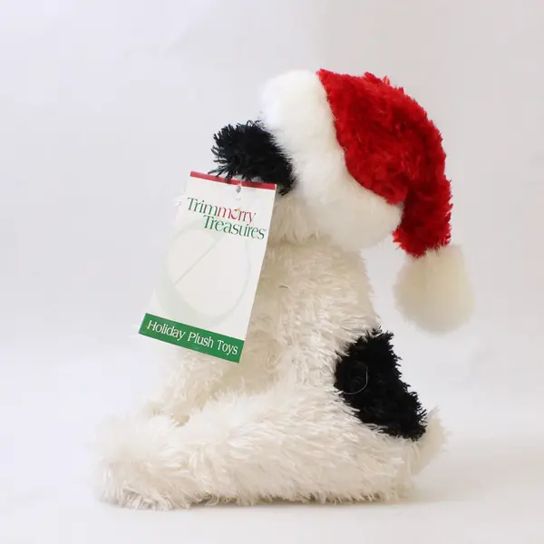 Trimerry Treasures Holiday Plush White Dog Barks Santa Hat Jingle Bells
