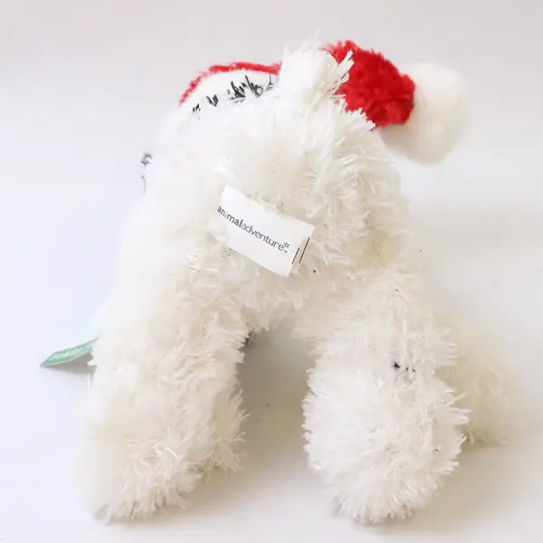 Trimerry Treasures Holiday Plush White Dog Barks Santa Hat Jingle Bells