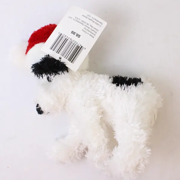 Trimerry Treasures Holiday Plush White Dog Barks Santa Hat Jingle Bells