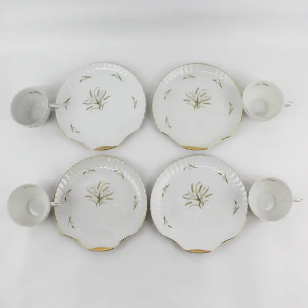 Set of 4 Vintage Wheat Pattern Porcelain Snack Plate And Cup Sets