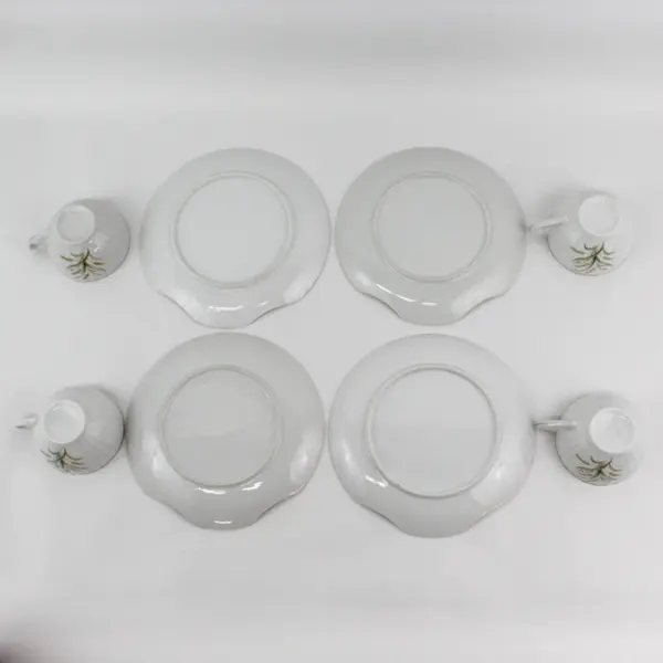 Set of 4 Vintage Wheat Pattern Porcelain Snack Plate And Cup Sets
