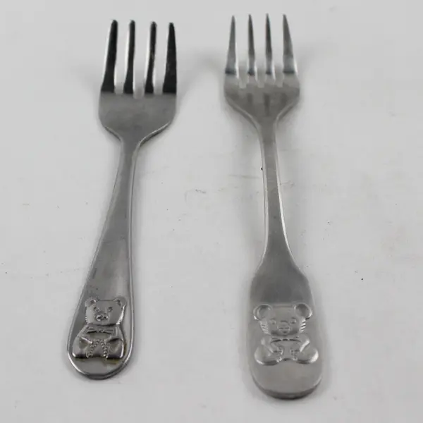 Lot of 2 Stainless Steel Infant/Baby Forks Embossed Bear Handles Different Brand