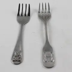 Lot of 2 Stainless Steel Infant/Baby Forks Embossed Bear Handles Different Brand