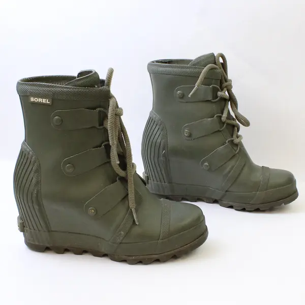 SOREL Women's 6.5 Joan Rain Rubber Wedge Boot Waterproof Lace-Up