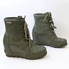 SOREL Women's 6.5 Joan Rain Rubber Wedge Boot Waterproof Lace-Up