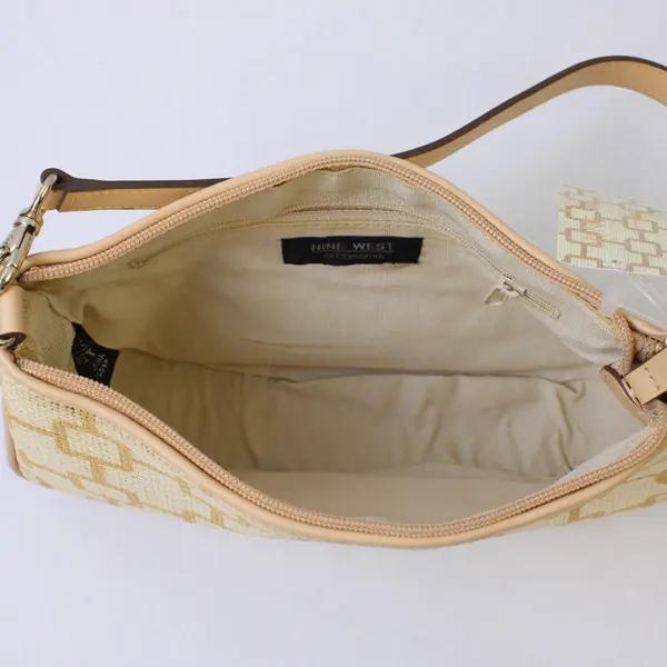 NWT Nine West Accessories Beige Woven & Lined Zipper Closure Shoulder Bag 