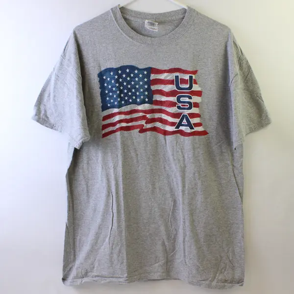 Gildan Gray Short-Sleeved American Flag Graphic T-Shirt Men's Large
