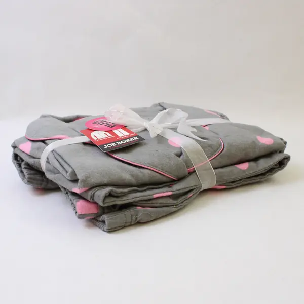 NWT Joe Boxer Pink Polka Dot Gray Cotton Flannel Pajama Set Women's 1X