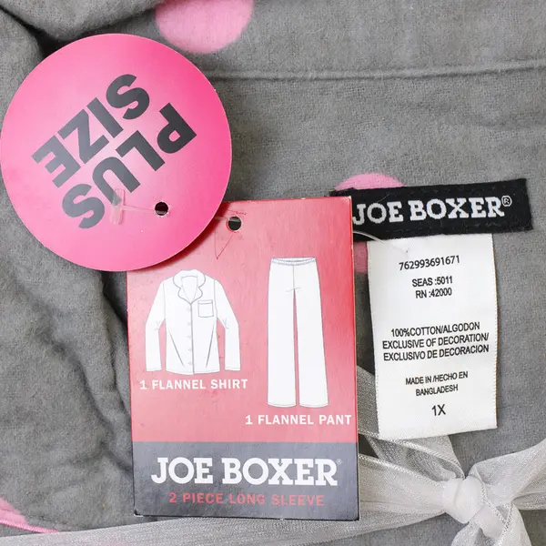 NWT Joe Boxer Pink Polka Dot Gray Cotton Flannel Pajama Set Women's 1X