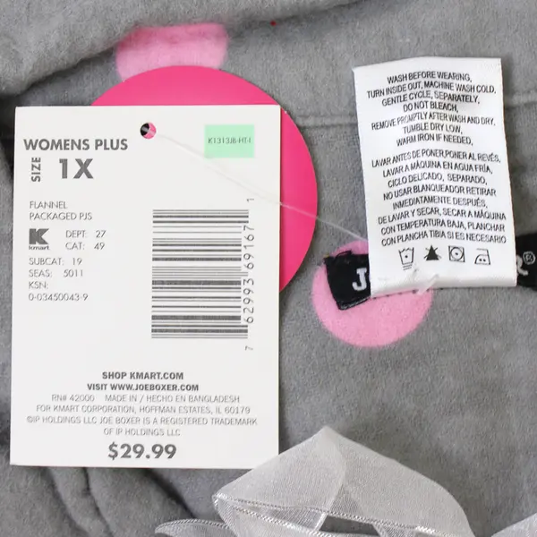 NWT Joe Boxer Pink Polka Dot Gray Cotton Flannel Pajama Set Women's 1X