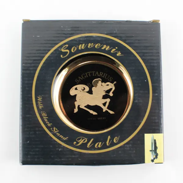C & F Collectables Sagittarius Horoscope Souvenir Plate Black W/ Gold Trim 6.25"
