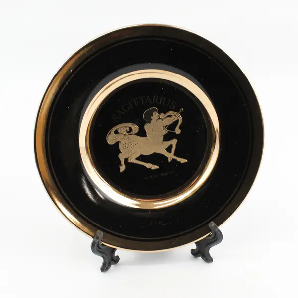 C & F Collectables Sagittarius Horoscope Souvenir Plate Black W/ Gold Trim 6.25"