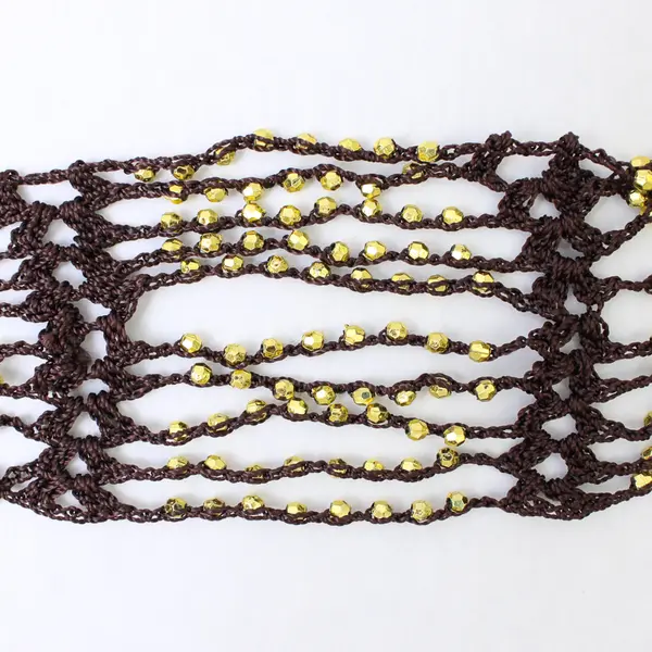 NWT Women's Magic Scarf Company Brown Openwork Gold Beaded Scarf