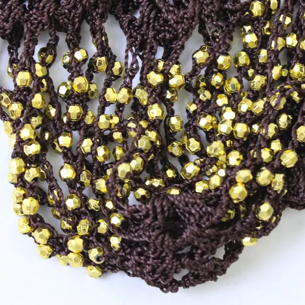 NWT Women's Magic Scarf Company Brown Openwork Gold Beaded Scarf