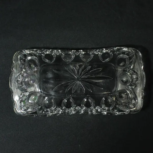 Vtg Rectangular Glass Pickle Celery Dish Starburst Oval Pattern Scalloped Rim 