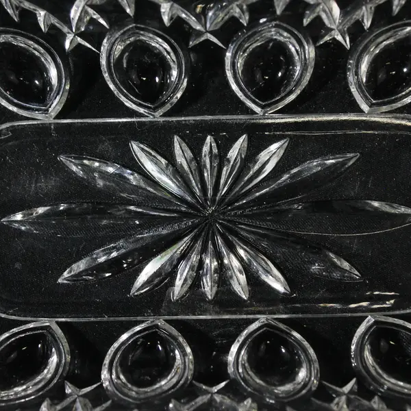 Vtg Rectangular Glass Pickle Celery Dish Starburst Oval Pattern Scalloped Rim 