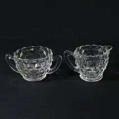 Vintage Fostoria Glass American Block Optic Creamer And Sugar Bowl Set