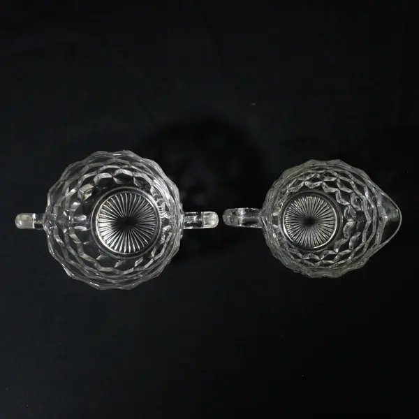 Vintage Fostoria Glass American Block Optic Creamer And Sugar Bowl Set