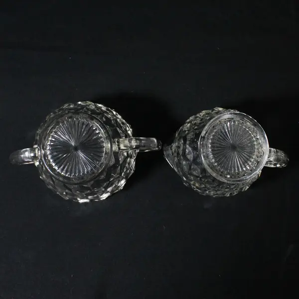 Vintage Fostoria Glass American Block Optic Creamer And Sugar Bowl Set