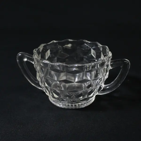 Vintage Fostoria Glass American Block Optic Creamer And Sugar Bowl Set