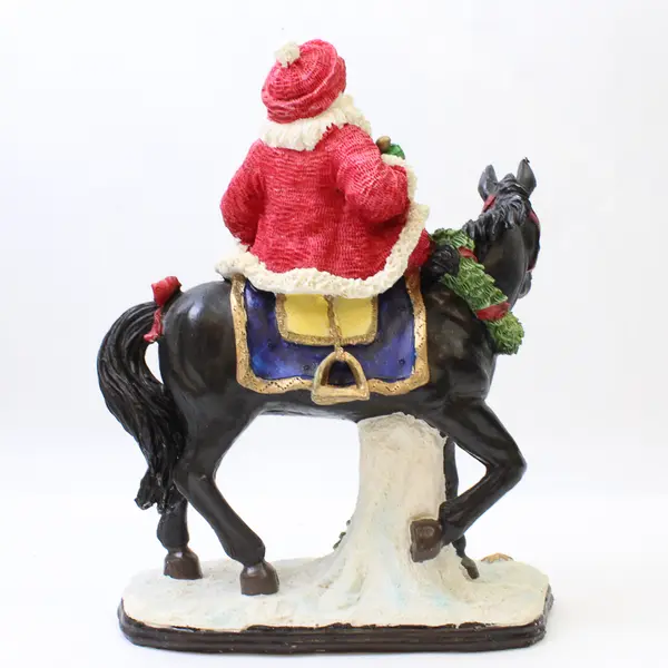 Resin Santa Claus on Horse w/ Reindeer Figurine Holiday Decor 9.5in