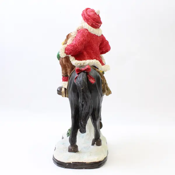Resin Santa Claus on Horse w/ Reindeer Figurine Holiday Decor 9.5in