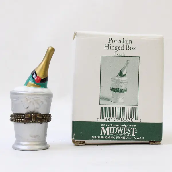 VINTAGE Midwest of Cannon Falls PHB Champagne Bottle in Ice Hinged Trinket Box